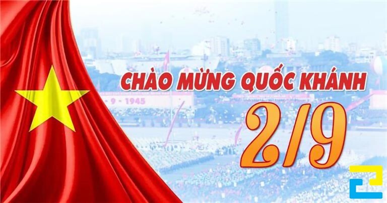 Mẫu 5: Băng rôn có hình nền lịch sử ngày 2/9/1945, kết hợp với hình ảnh lá cờ đẹp mắt, băng rôn có kiểu chữ đơn giản