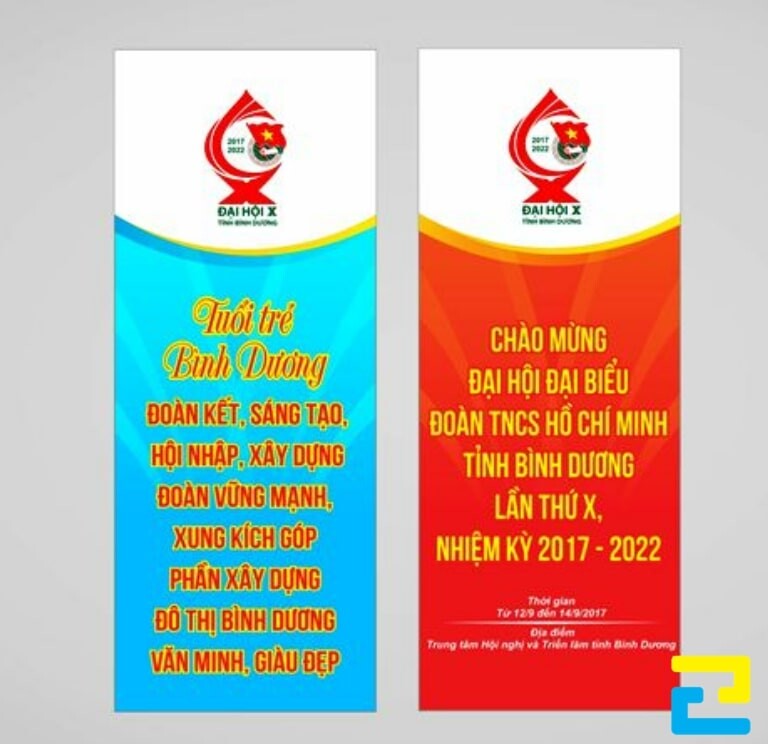 Mẫu 12: Băng rôn chào mừng Đại hội Đại biểu Đoàn TNCS Hồ Chí Minh lần thứ X của tỉnh Bình Dương thiết kế dọc