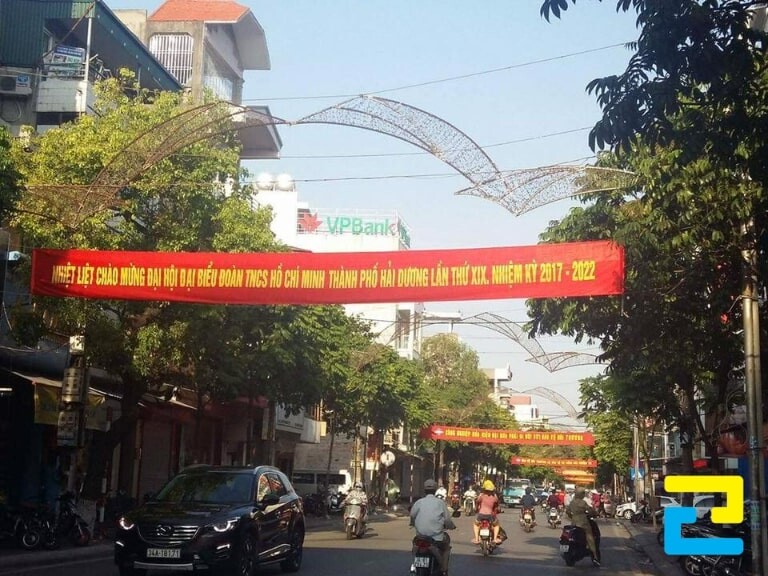 Mẫu 8: Băng rôn tuyên truyền chào mừng đại hội Đoàn TNCS Hồ Chí Minh của TP Hải Dương