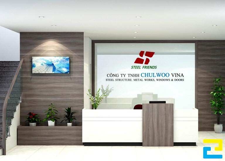 Mẫu 6: Phông nền được thiết kế đầy đủ những thông tin như: Hình ảnh logo, tên công ty, tên sản phẩm mà công ty cung cấp, phông nền có kiểu chữ đơn giản