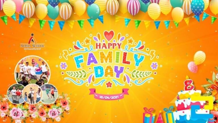 Mẫu 4: Phông nền ngày hội gia đình với hình ảnh những hoạt động của sự kiện này cùng tông màu cam chủ đạo rất nổi bật, bắt mắt