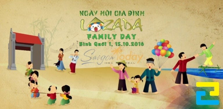 Mẫu 7: Phông nền ngày hội gia đình được trang trí với những hình ảnh hoài cổ và chữ nghệ thuật độc đáo