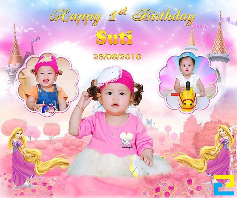 Mẫu 14: Phông nền có hình ảnh bé gái được thiết kế đẹp mắt, có những hình ảnh trang trí như: Hình ảnh công chúa, hình ảnh bông hoa,…