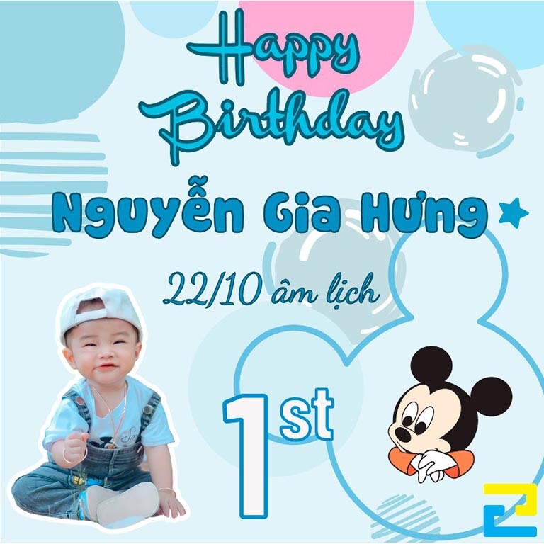 Mẫu 18: Phông nền có kiểu chữ đơn giản – nghệ thuật, có hình ảnh bé trai được thiết kế với bố cục hợp lý, phông nền có tông màu xanh chủ đạo