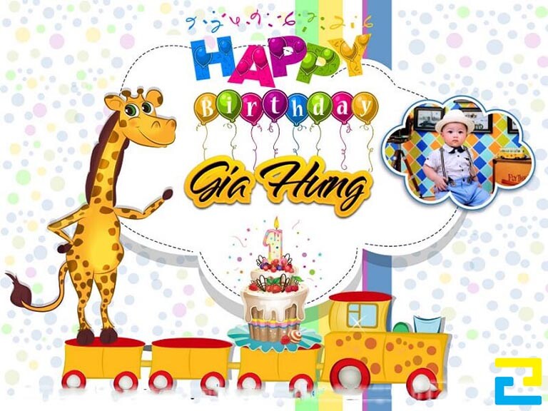 Mẫu 9: Phông nền có kiểu chữ đơn giản – nghệ thuật, có những hình ảnh như: Hình ảnh bé trai, hình ảnh động vật, hình ảnh bóng bay,… được thiết kế đẹp mắt