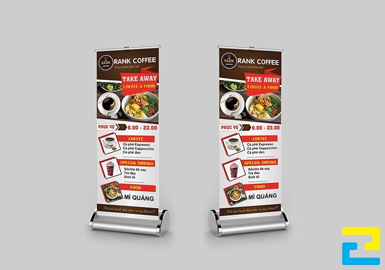 In standee quảng cáo cà phê khổ nhỏ