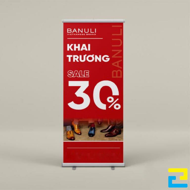 In standee khai trương sale 30% khổ lớn