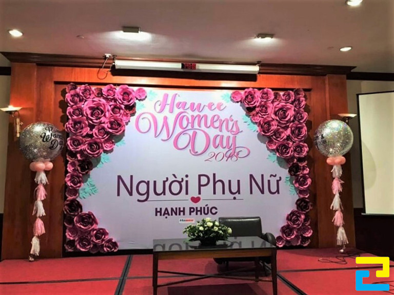 Mẫu backdrop sân khấu đẹp chúc mừng ngày quốc tế phụ nữ