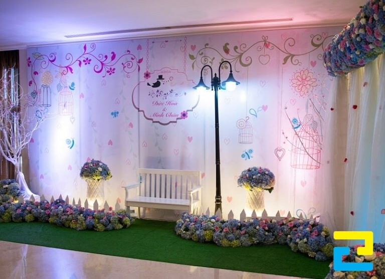 Mẫu background phông nền sân khấu đám cưới đẹp, thơ mộng