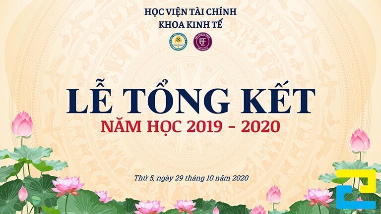 Mẫu 3: Phông nền lễ tổng kết năm học với hình nền là hình trống đồng và hình ảnh hoa sen ở dưới