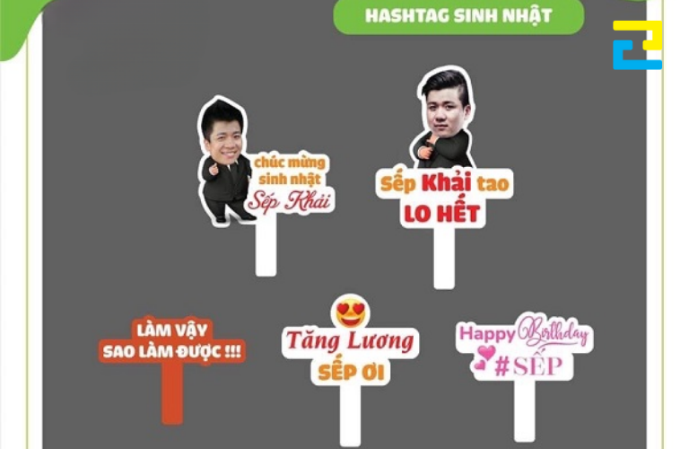 Hình 7: Hashtag cầm tay chụp ảnh sinh nhật sếp chibi