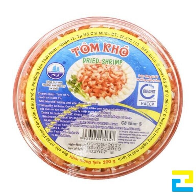 Mẫu tem nhãn tôm khô kết hợp với vỏ họp sang trọng