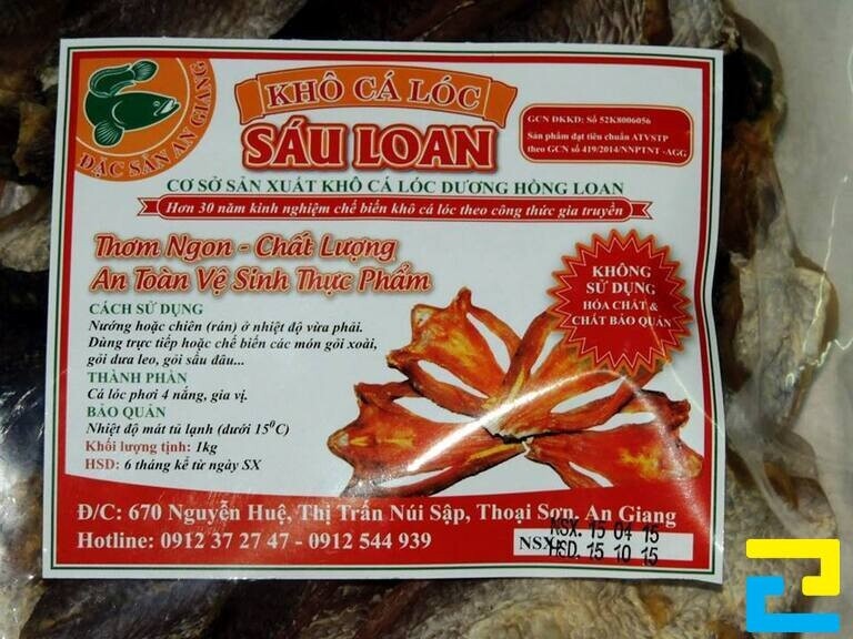 Mẫu tem nhãn khô cá lóc rõ ràng, dễ nhận biết