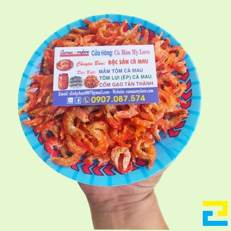 Mẫu tem nhãn tôm khô có ghi đầy đủ thông tin