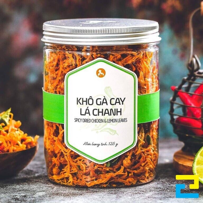 Tem khô gà lá chanh dán trên bao bì