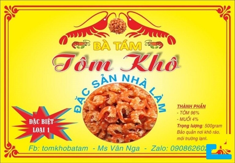 Mẫu tem nhãn tôm khô bắt mắt, phù hợp 