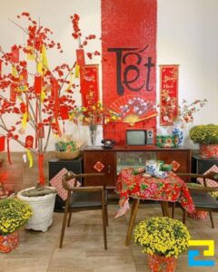 Decor quán cafe với mô hình tiểu cảnh tết