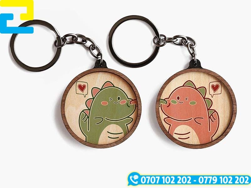 Móc khóa đôi chất liệu gỗ in UV