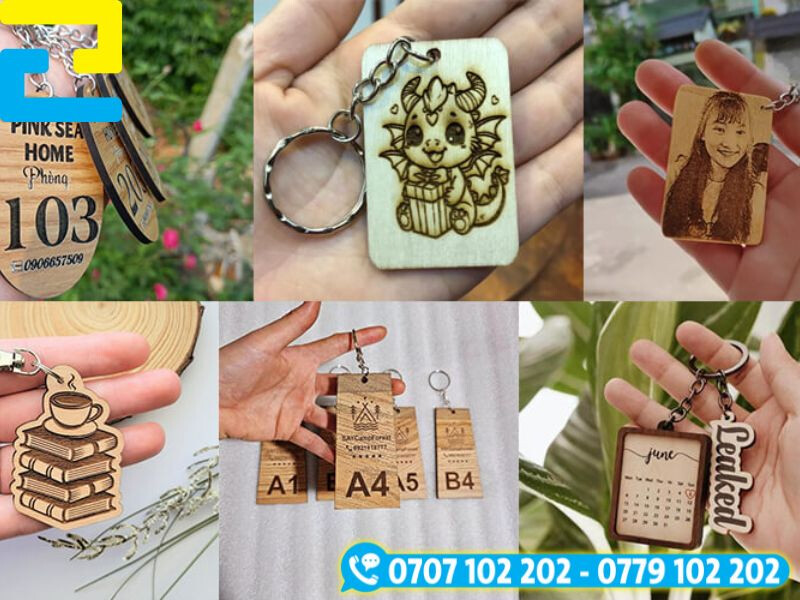 Móc khóa gỗ khắc laser đa dạng