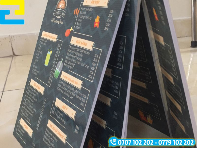 Làm Menu quán cà phê bằng in PP bồi Formex