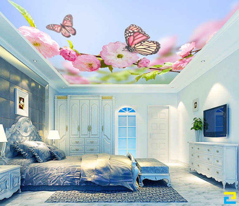 Mẫu in tranh xuyên sáng hoa cùng bướm