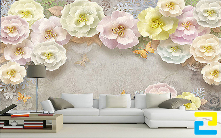 Mẫu Decal 3D hoa mẫu đơn dán tường