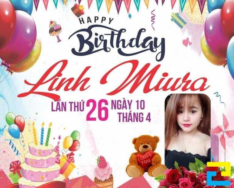 Mẫu phông bạt chúc mừng sinh nhật cho bạn nữ sinh động