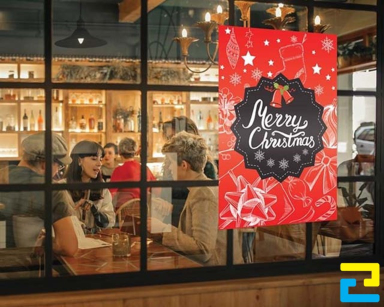 In PP dán kính trang trí cửa hàng dịp giáng sinh