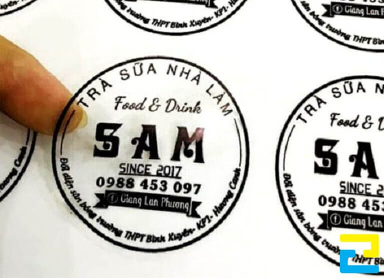 Mẫu in tem ly trà sữa hình tròn trên Decal trong