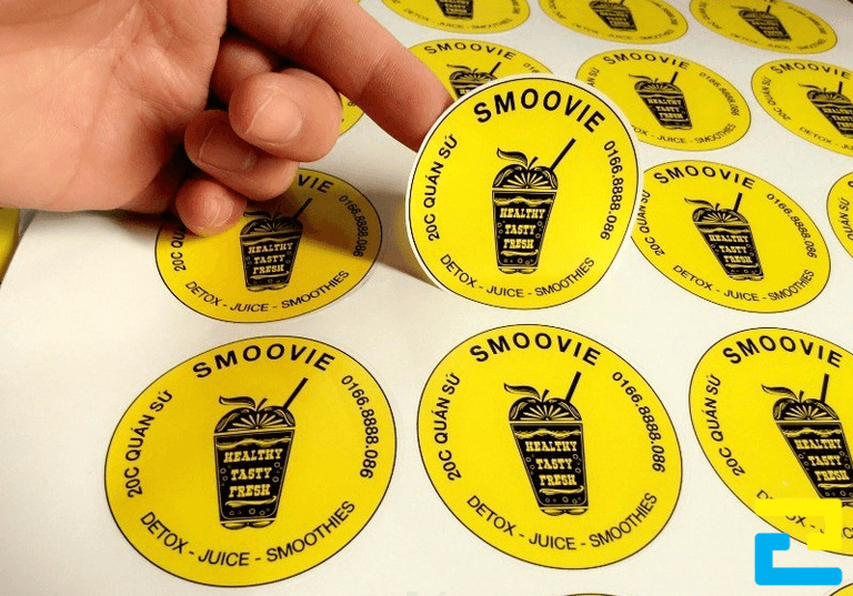 Mẫu in tem ly trà sữa trên giấy hình tròn