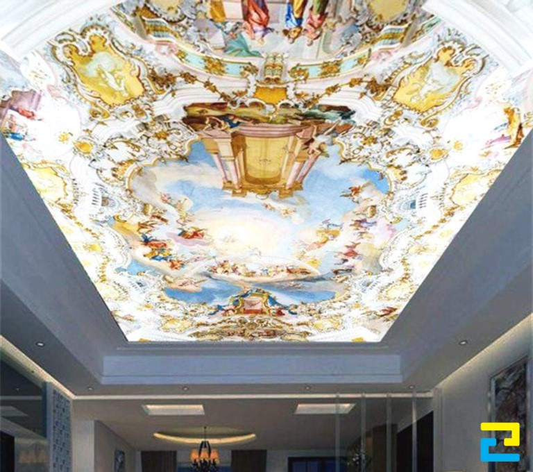 Trần in họa tiết thiên đường cùng các vị thần