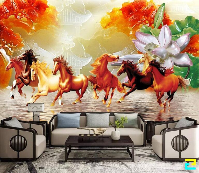 Tranh "Bát mã truy phong" mang ý nghĩa thịnh vượng, đoàn kết và thành đạt trong công việc, cuộc sống