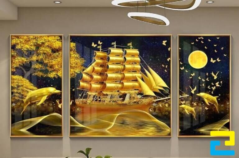 Tranh in 3D trên Mica gắn đèn hình thuyền buồm