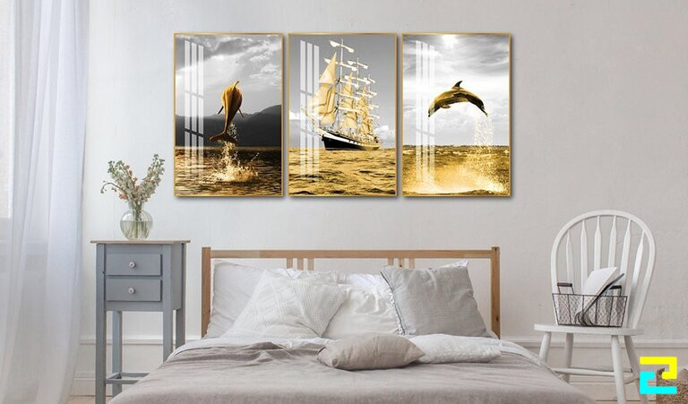 Mẫu in tranh vải treo tường lồng khung thể hiện vẻ đẹp nhẹ nhàng nhưng cũng không kém phần hùng vĩ của biển cả biển cả